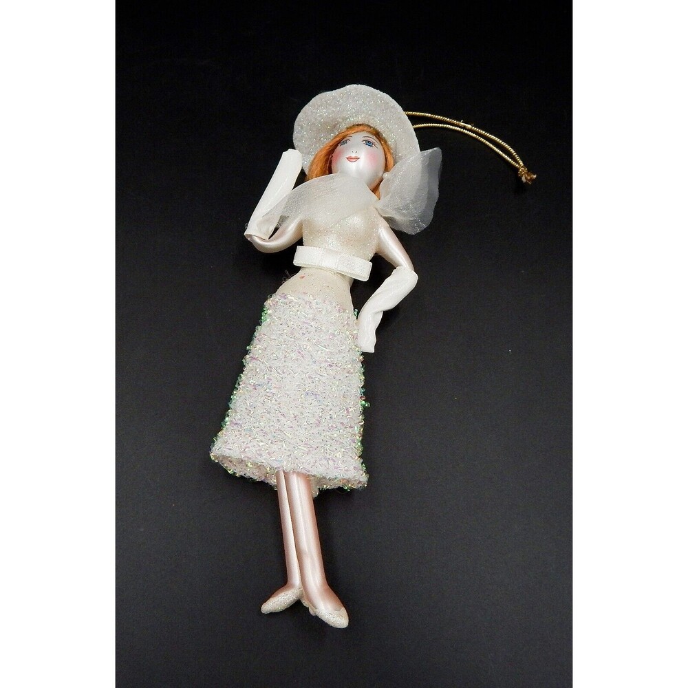 Ladies With Elegance Blown Glass Ornament Woman in White Dress & Hat